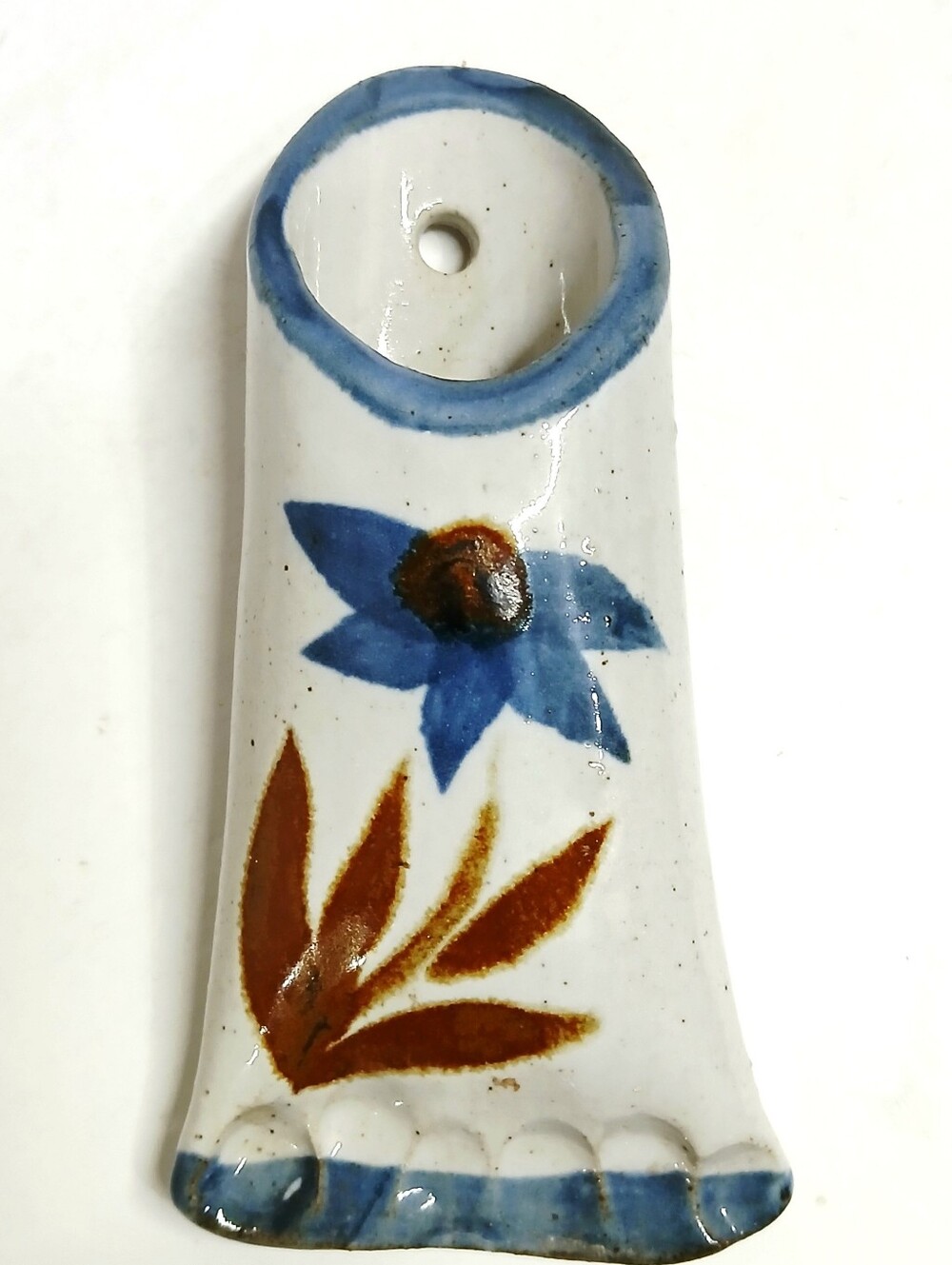 Blue Floral Mini Pottery Wall Pocket - Home Art